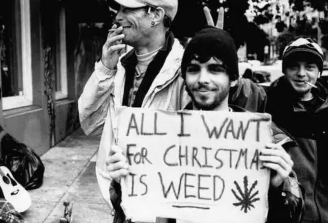 All I Want Christmas Is Weed Funny Black And White Image