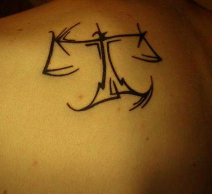Amazing Libra Tattoo On Left Back Shoulder