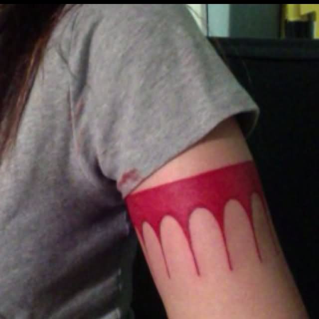 Amazing Red Solid Band Tattoo On Half Sleeve