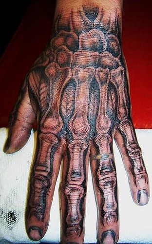 Attractive Black Hand Bone Tattoo On Hand