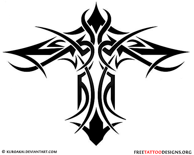 Attractive Black Tribal Christian Cross Tattoo Stencil