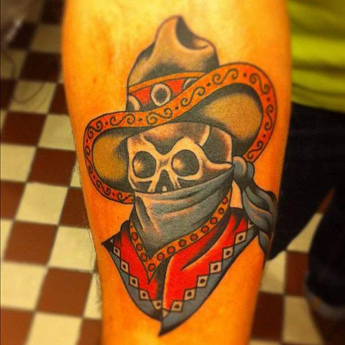 Attractive Traditional Cowboy Skull Tattoo Design For Forearm