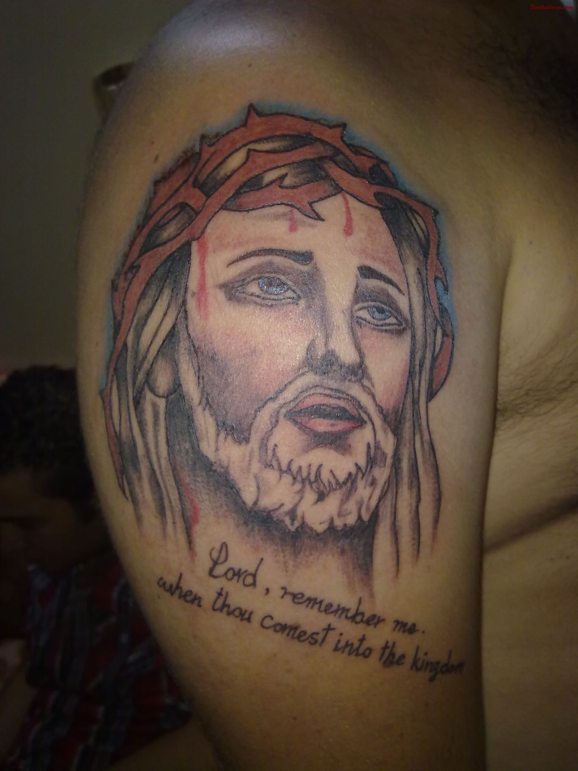 Awesome Christian Jesus Face Tattoo Design For Half Sleeve