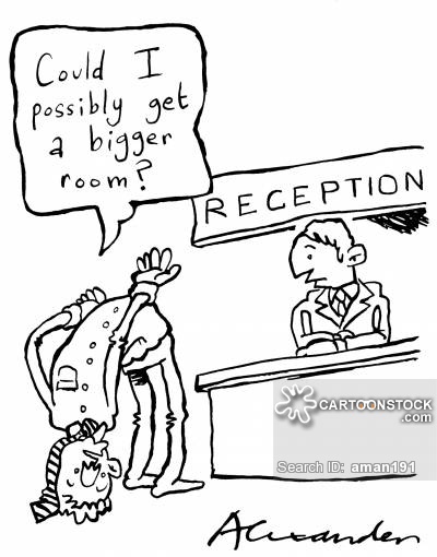 Bent Over Cartoon Asking For A Big Room To Receptionist Funny Picture