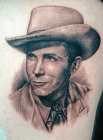 Black And Grey Cowboy Portrait Tattoo Design