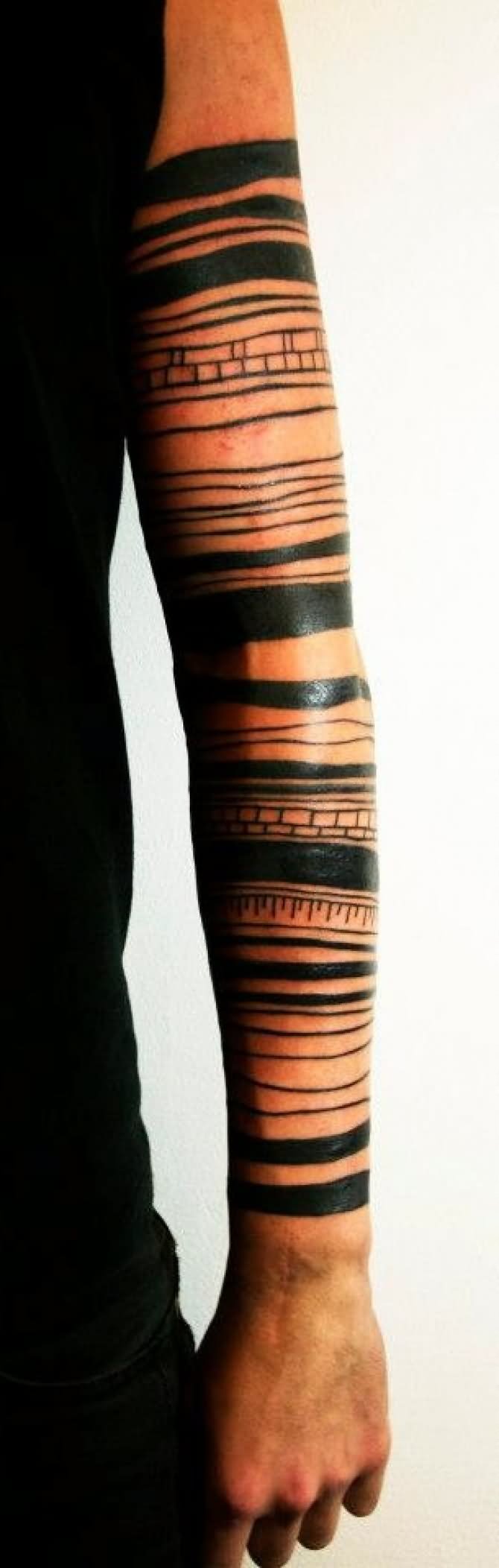 Black Armbands Tattoo On Full Sleeve