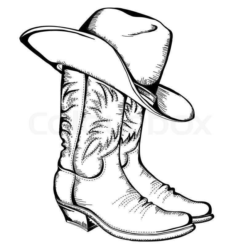 Black Cowboy Shoes With Hat Tattoo Stencil