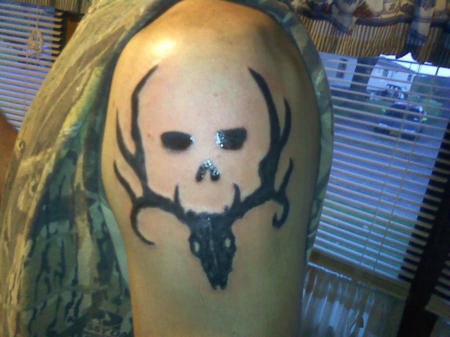 Black Deer Skull Tattoo On Shoulder By Michael Hodges