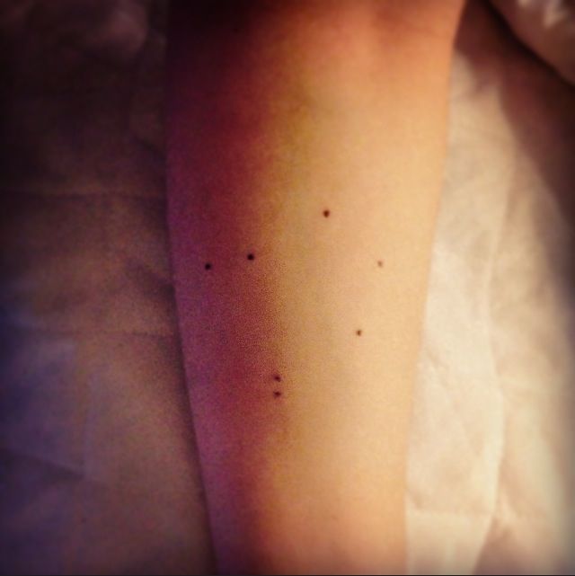 Black Dots Libra Constellation Tattoo On Leg