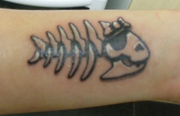 Black Fish Bone Tattoo Design For Forearm