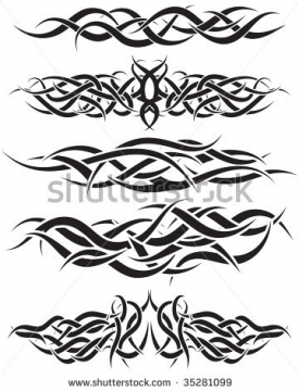 Black Five Tribal Wristband Tattoo Stencil