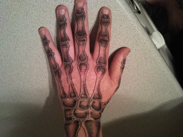 Black Hand Bone Tattoo On Hand