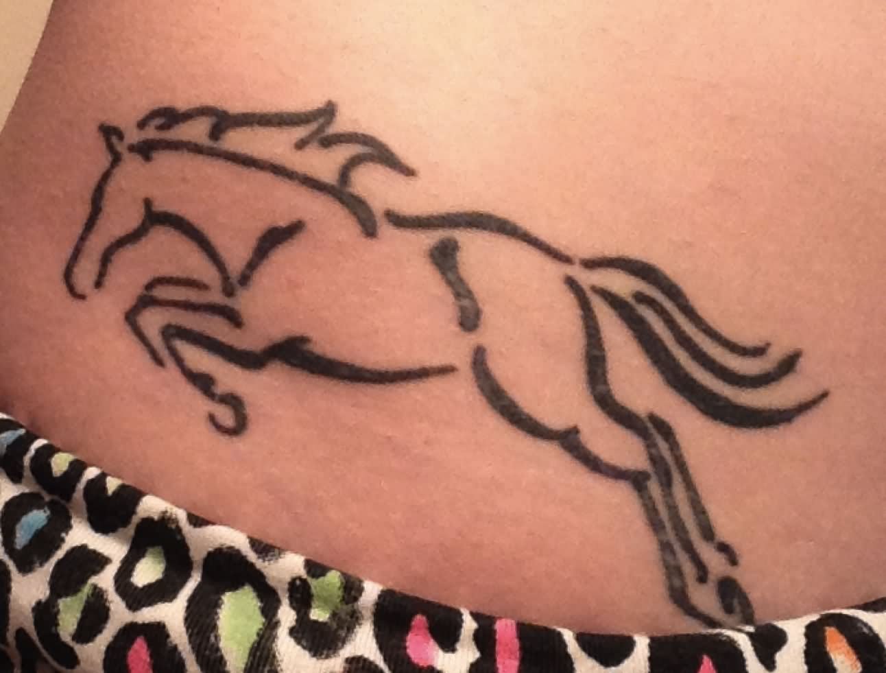 Black Outline Cowboy Horse Tattoo Design For Waist