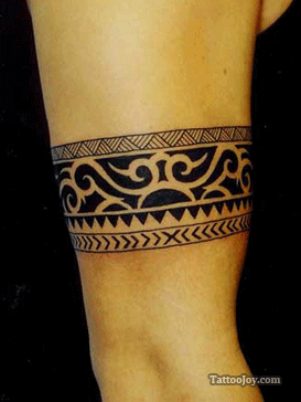 Black Polynesian Armband Tattoo On Bicep