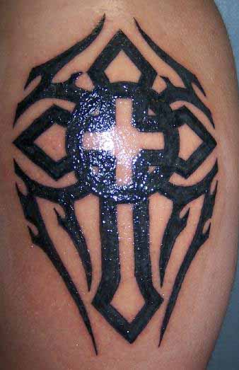 Black Tribal Christian Cross Tattoo Design