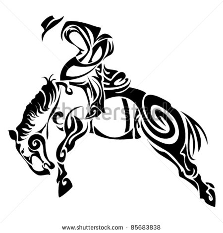 Black Tribal Cowboy Riding Horse Tattoo Stencil