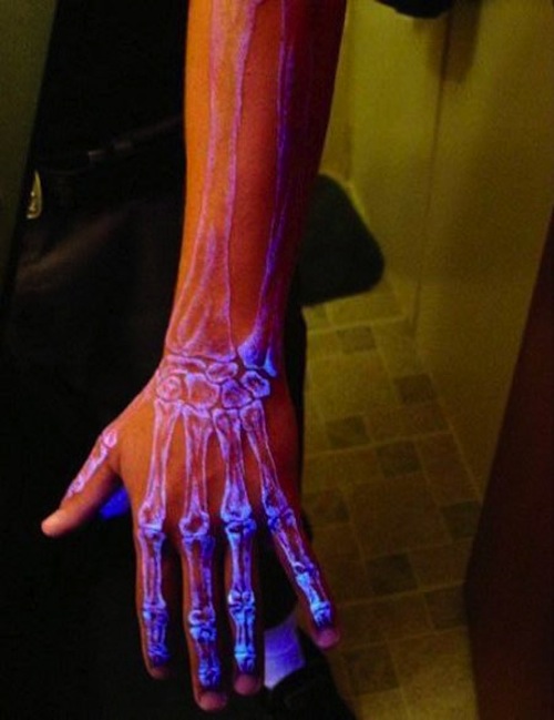 Blacklight Hand Bone Tattoo On Hand