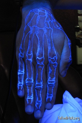 Blacklight Hand Bone Tattoo On Hand