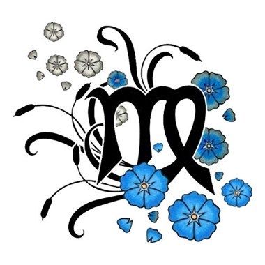 Blue Flowers And Virgo Zodiac Tattoo Designs