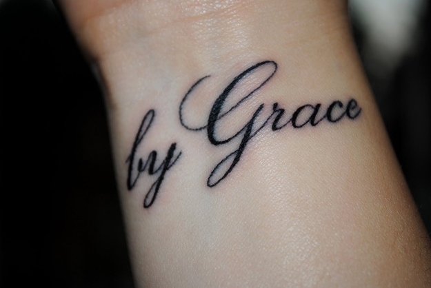 By Grace - Simple Christian Tattoo Design For Wrist