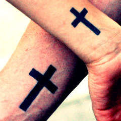 Christian Cross Tattoo On Couple Wrist