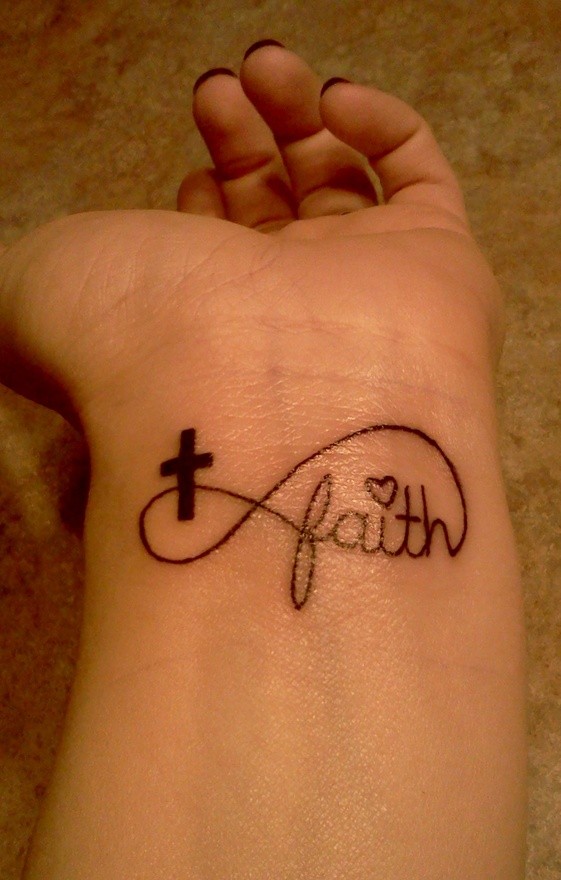 Christian Cross With Faith Infinity Tattoo On Girl Wrist
