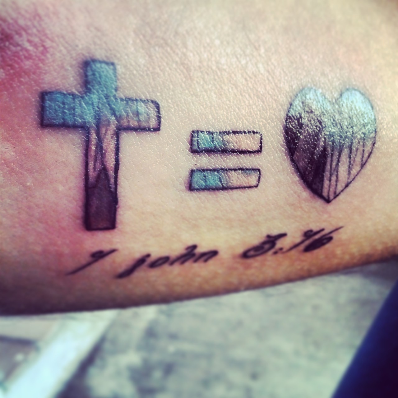 Christian Cross With Heart Tattoo Design For Forearm