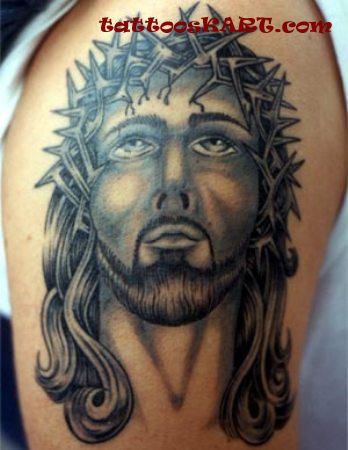 Christian Jesus Face Tattoo Design For Shoulder