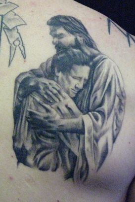 Christian Jesus Tattoo On Right Back Shoulder