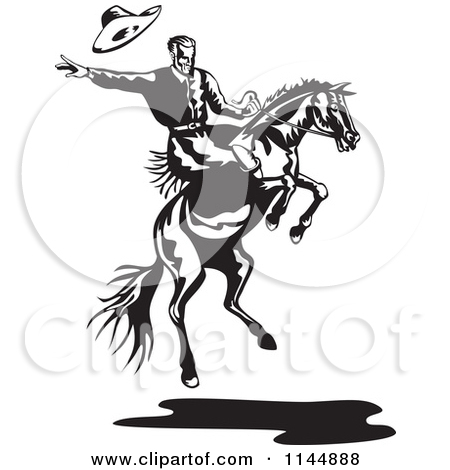 Classic Black Cowboy On Horse Tattoo Stencil
