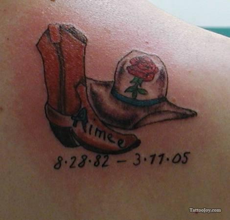 Classic Memorial Cowboy Boot With Hat Tattoo Design