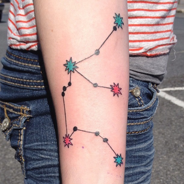 Colored Stars Libra Constellation Tattoo On Right Arm