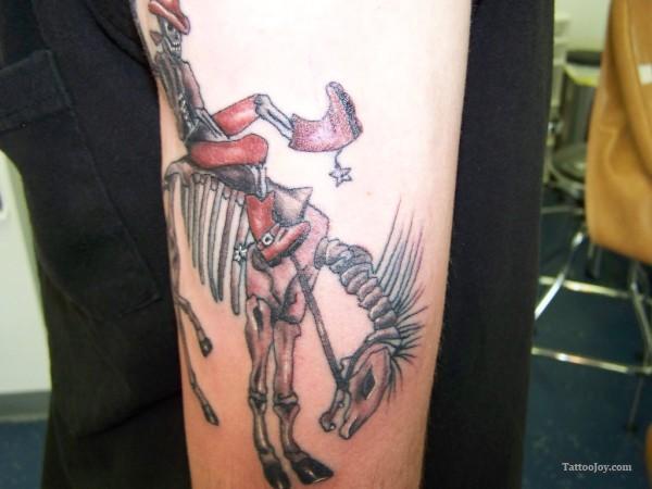 Cowboy Skeleton In Horse Skeleton Tattoo Design