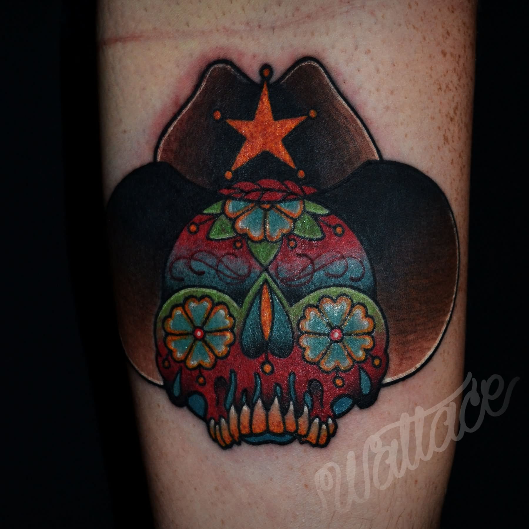 Cowboy Sugar Skull Tattoo Design For Arm