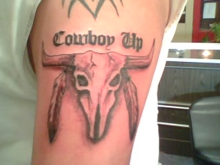 Cowboy Up - Bull Skull Tattoo Design For Sleeve