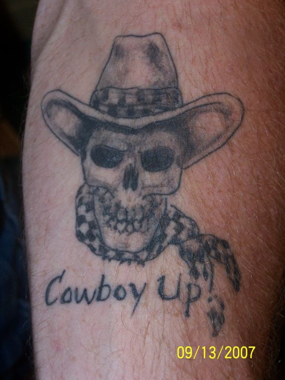 Cowboy Up - Cowboy Skull Tattoo Design