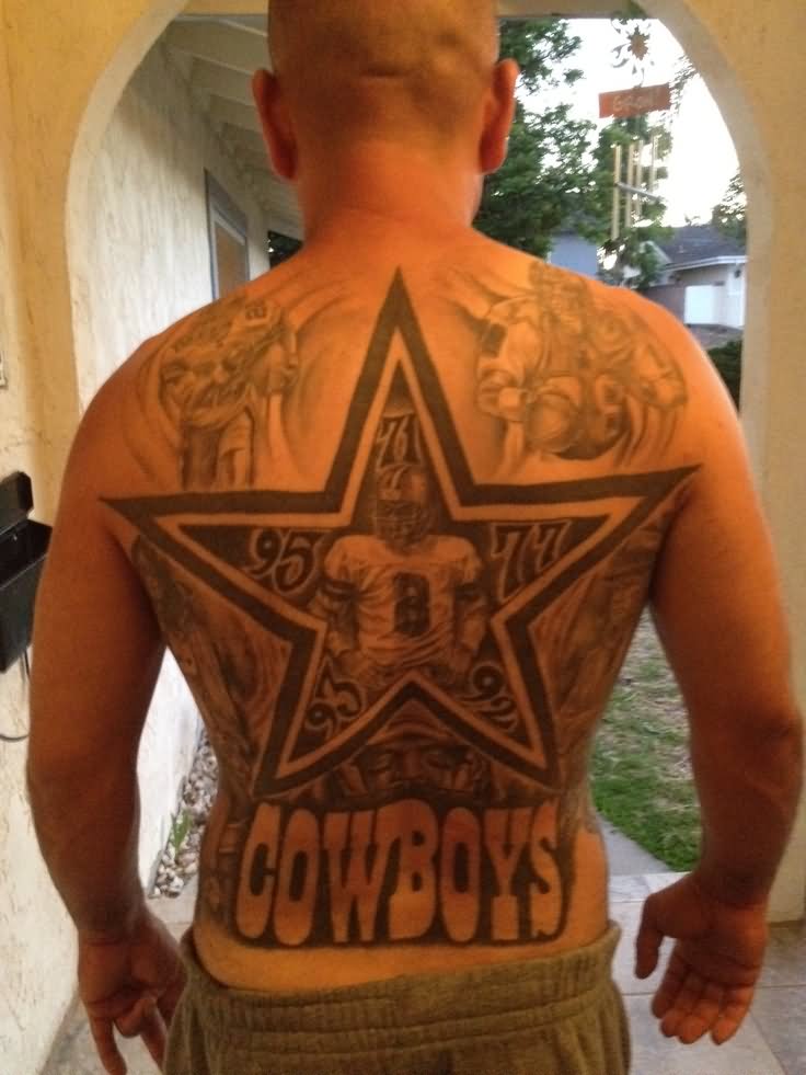 Cowboys - Attractive Cowboy Star Tattoo On Man Full Back