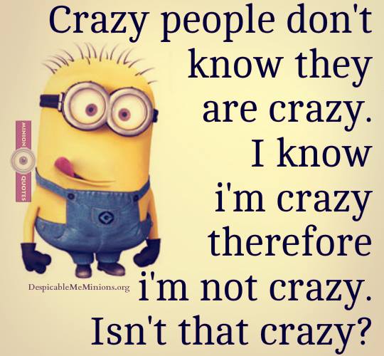 Crazy People Don’t Know They Are Crazy Funny Minion Hilarious Saying Image