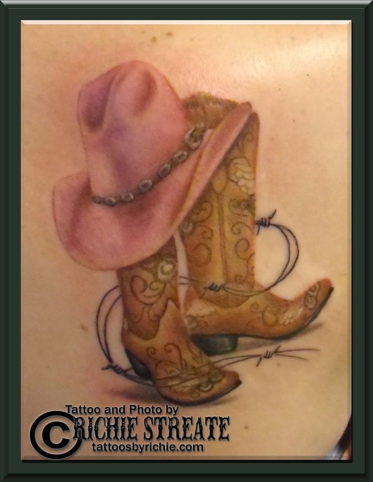 Cute Cowboy Boot With Hat Tattoo Design