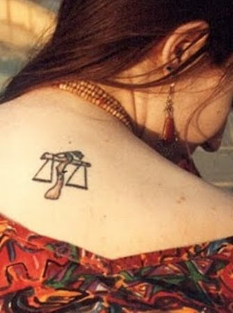 Cute Libra Zodiac Sign Tattoo On Upper Back