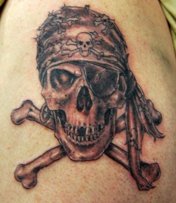 Danger Pirate Skull Bone Tattoo Design For Shoulder