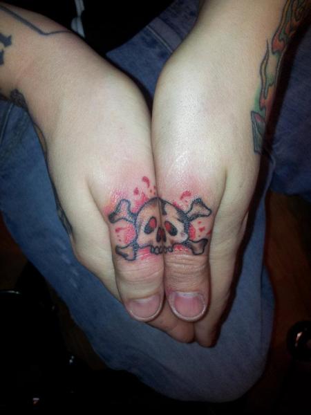 Danger Skull Bone Tattoo On Both Thumb