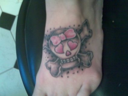 Danger Skull Bone Tattoo On Foot