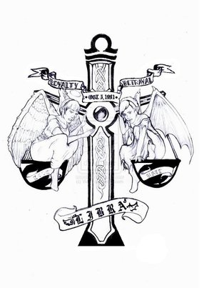 Devil And Angel In Libra Scale Tattoo Design