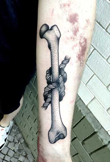 Dotwork Bone Tattoo On Forearm