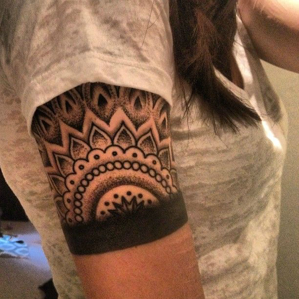 Dotwork Flower Armband Tattoo On Girl Right Half Sleeve
