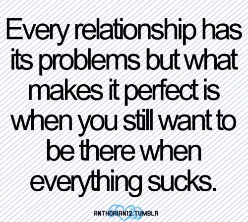 Every relationship has its problems but what makes it perfect is when you still want be there when everything sucks.