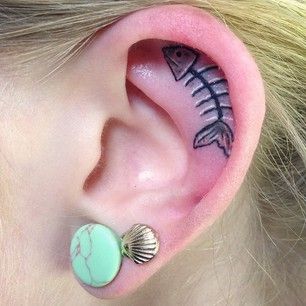 Fish Bone Tattoo On Inside The Ear