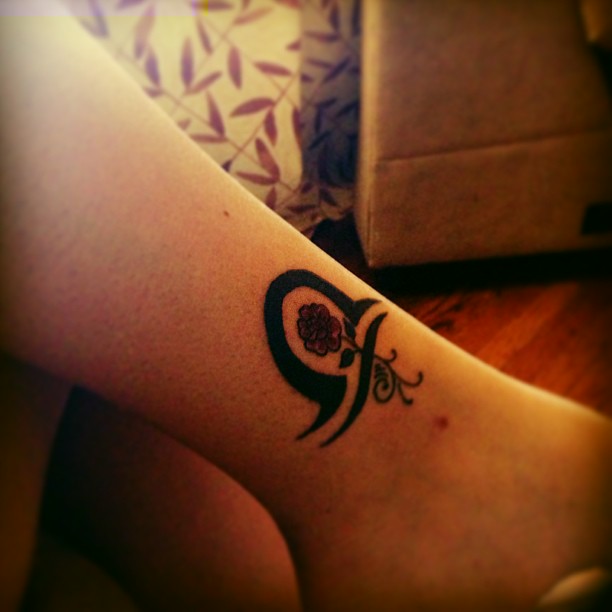 Flower And Libra Zodiac Sign Tattoo On Ankle