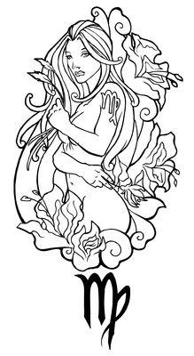 Flowers And Virgo Woman Tattoo Design